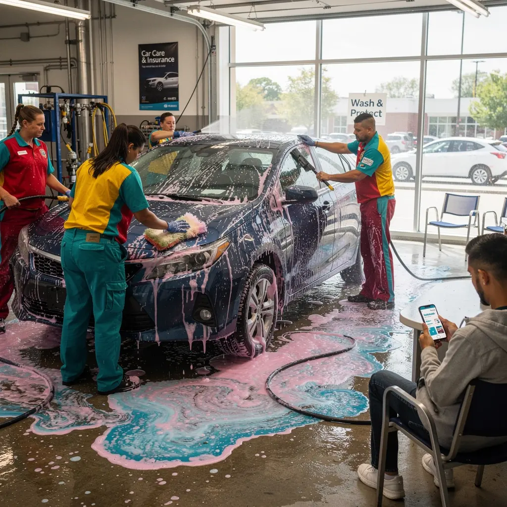 Счастливый водитель, получающий помощь на дороге.